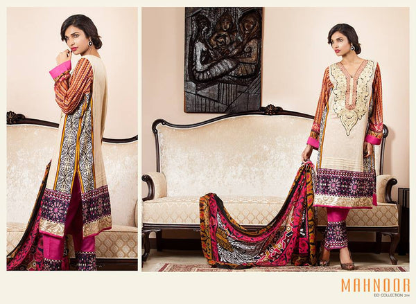 Mahnoor Floral Beige Unstitched Suit