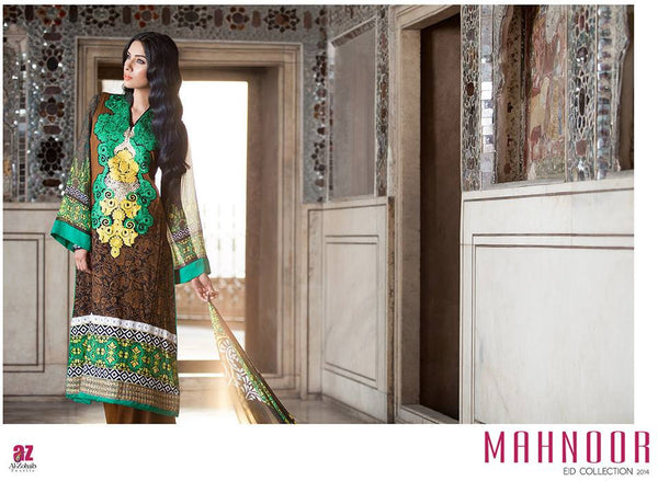 Mahnoor Brown and Green Unstitched Suit