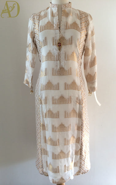 White and Gold Shimmer Chiffon Kurta