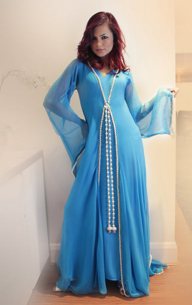 Long Eton Blue Chiffon Gown