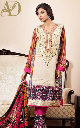 Mahnoor Floral Beige Unstitched Suit