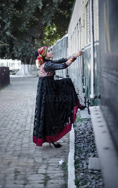 Black and Maroon Panelled Dress