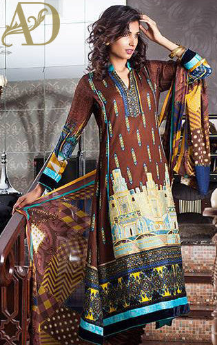 Mahnoor Brown and Turquoise Unstitched Suit