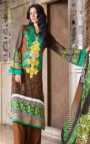 Mahnoor Brown and Green Unstitched Suit