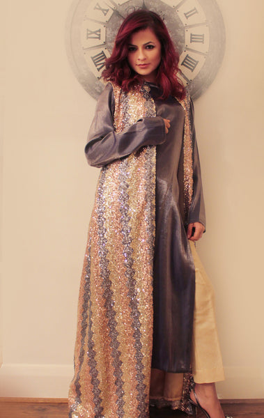 Long Sequined Jacket Party Dress