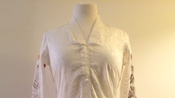 White Raw Silk with Cotton net Sleeves Kurta