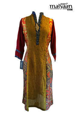 Mehndi Green Khaadi and Digital Silk Top