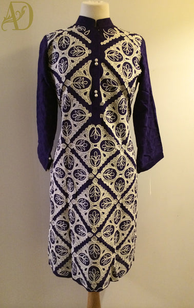 Navy Blue and White threadwork Kurta