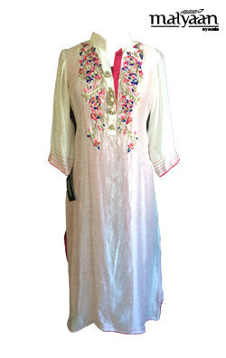 Embroidered White Cotton Net top with Slip