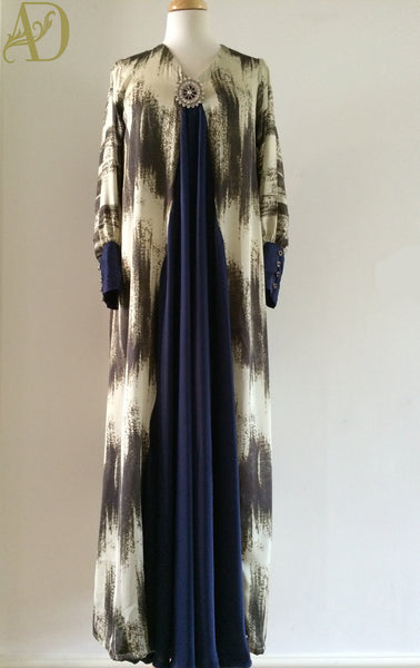 Navy and Animal Print Silk Maxi Dress