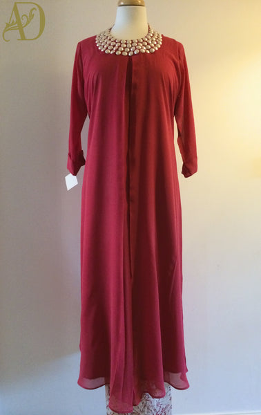 Pink Pearl Neck Top with Floral Trousers