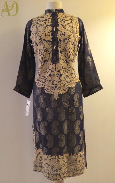 Navy Blue and Beige threadwork Kurta