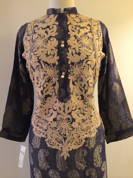 Navy Blue and Beige threadwork Kurta