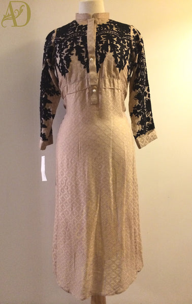 Beige and Black threadwork Kurta