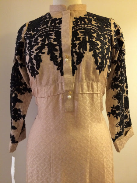 Beige and Black threadwork Kurta
