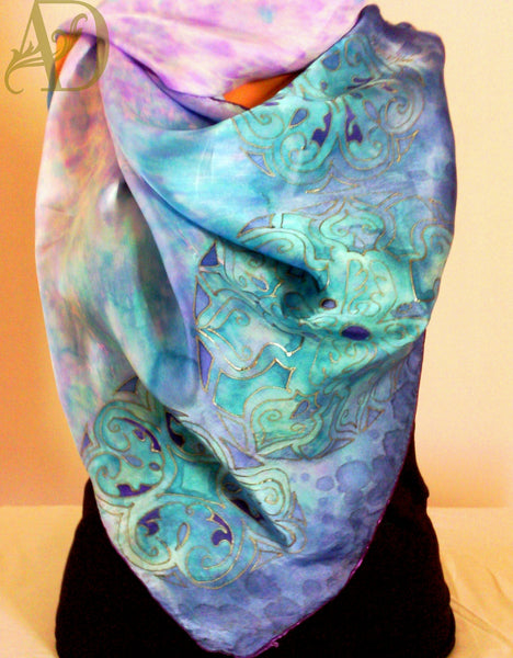 Luxury Ocean Blue Hand Painted Scarf